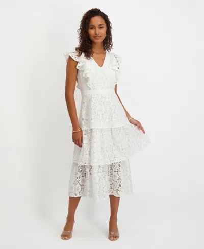 Kensie Women's Tiered Lace Midi Dress In White
