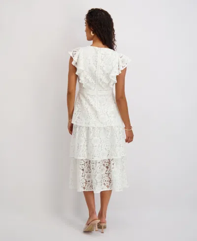 Kensie Women's Tiered Lace Midi Dress In White