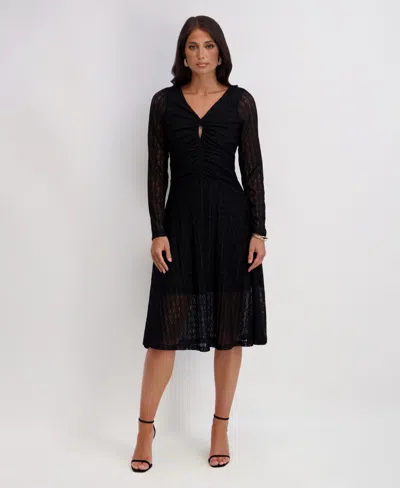 Kensie Women's Stretch Knit Keyhole Dress In Black