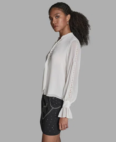 Bcbg Women's Long-sleeve Tie-neck Ruffle Cuff Blouse In Neutral