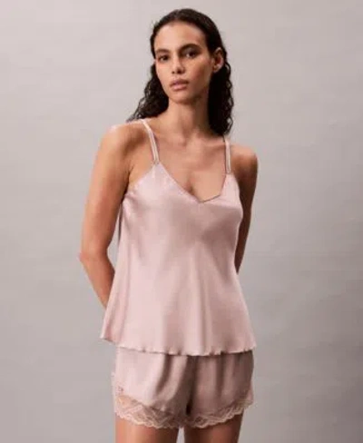 Calvin Klein Womens Satin Camisole Lace Shorts Sold Seperates In Pink