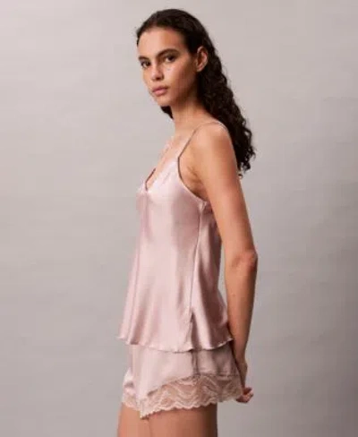 Calvin Klein Womens Satin Camisole Lace Shorts Sold Seperates In Pink