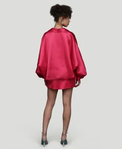 Avec Les Filles Womens Oversized Dolman Sleeve Puffer Jacket Structured Sweetheart Neck Mini Dress In Pink