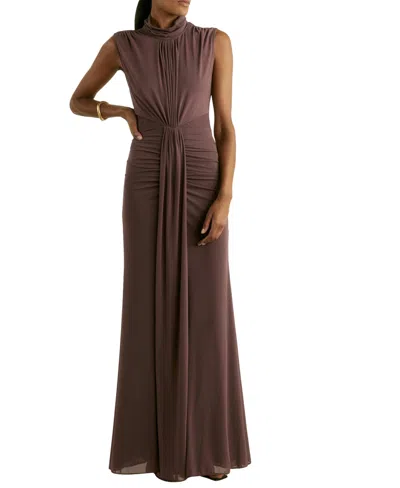 Reiss Taupe Daniella Petite Sheer Ruched Maxi Dress In Brown