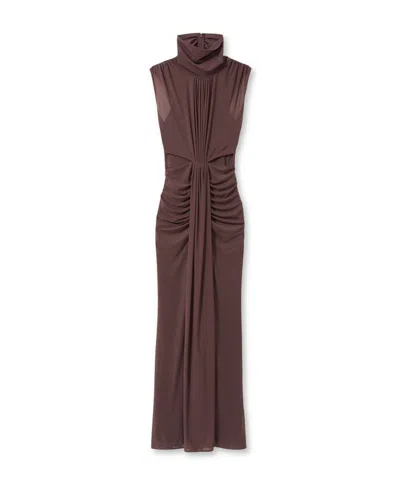 Reiss Taupe Daniella Petite Sheer Ruched Maxi Dress In Brown