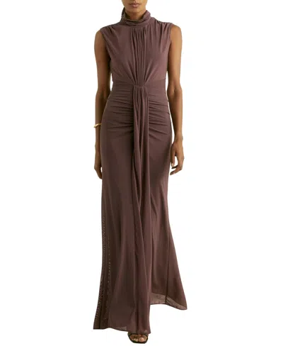 Reiss Taupe Daniella Petite Sheer Ruched Maxi Dress In Brown