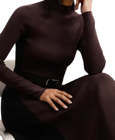 Reiss Women's Knitted Contrast-panel Midi Dress In Brown