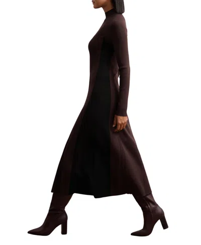 Reiss Women's Knitted Contrast-panel Midi Dress In Brown