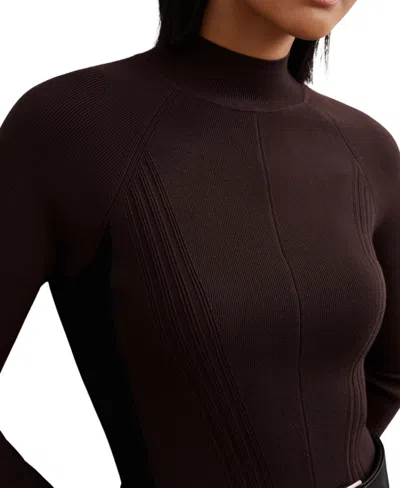 Reiss Women's Knitted Contrast-panel Midi Dress In Brown