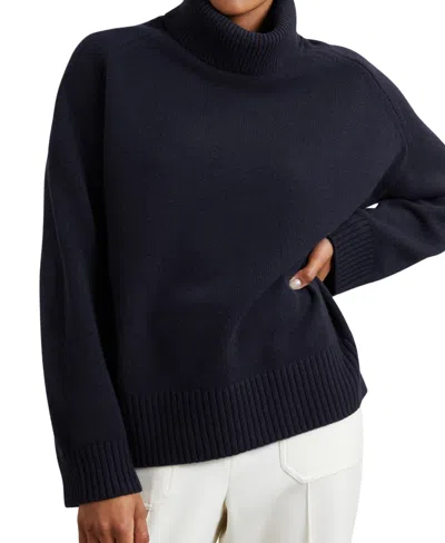 Reiss Womens Navy Brooklyn Roll-neck Wool And Cashmere-blend Jumper Xs In Blue