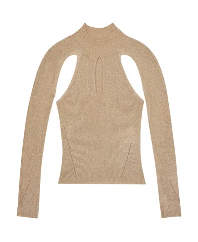 Reiss Gold Metallic-knit Cut-out Top In Neutral