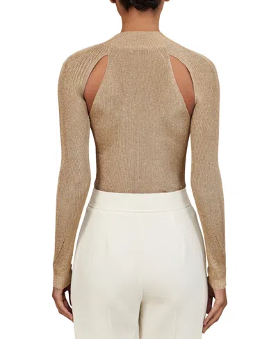 Reiss Gold Metallic-knit Cut-out Top In Neutral