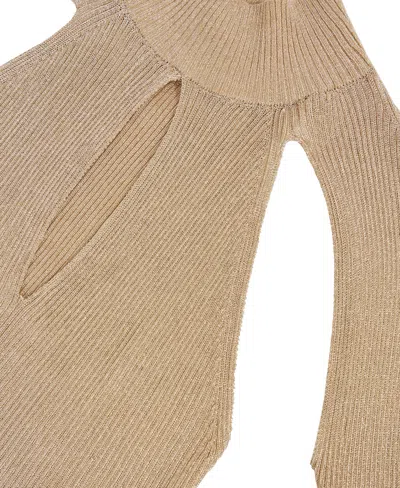 Reiss Gold Metallic-knit Cut-out Top In Neutral