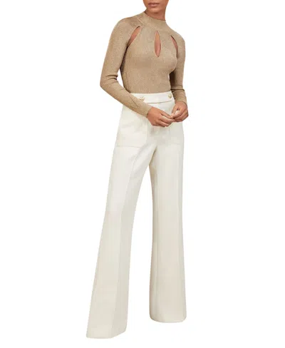 Reiss Gold Metallic-knit Cut-out Top In Neutral