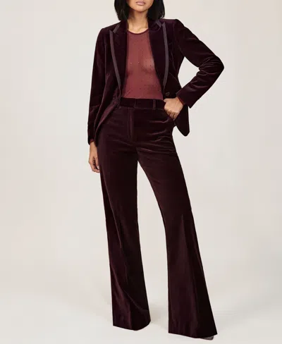 Reiss Burgundy Velvet Tuxedo-stripe Flared Trousers In Brown