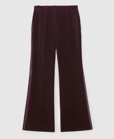 Reiss Burgundy Velvet Tuxedo-stripe Flared Trousers In Brown