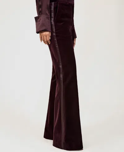Reiss Burgundy Velvet Tuxedo-stripe Flared Trousers In Brown