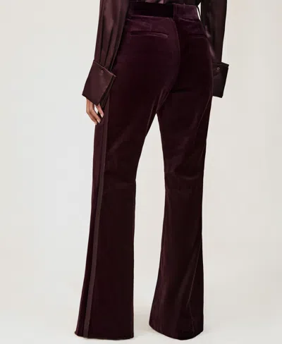 Reiss Burgundy Velvet Tuxedo-stripe Flared Trousers In Brown