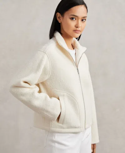 Reiss Cream Wool Felted Funnel-neck Jacket In White