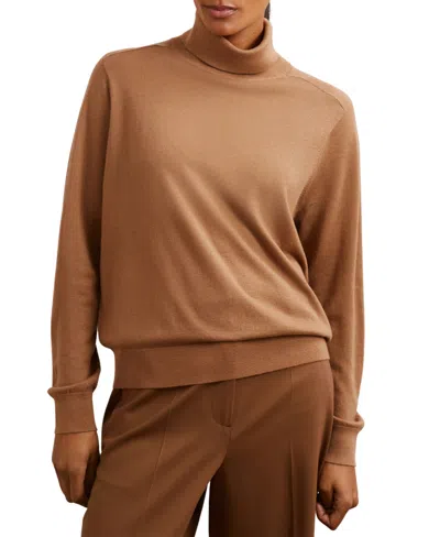 Reiss Camel Wool Roll-neck Jumper In Brown