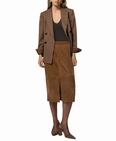 Reiss Women's Suede Straight-fit Midi Skirt In Brown