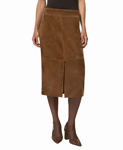 Reiss Women's Suede Straight-fit Midi Skirt In Brown