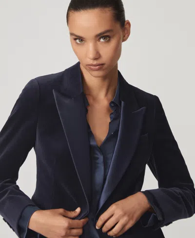 Reiss Women's Verda Cotton Velvet Tuxedo Blazer In Blue