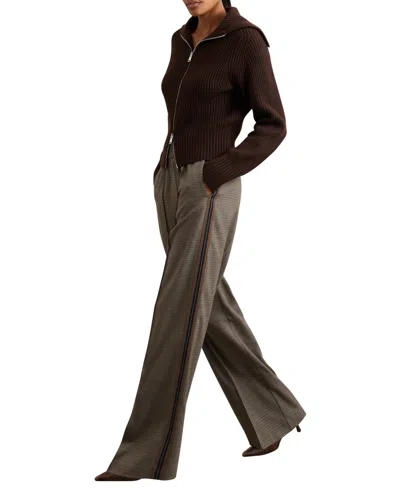 Reiss Neutral Check Side-stripe Wide-leg Check Trousers In Brown