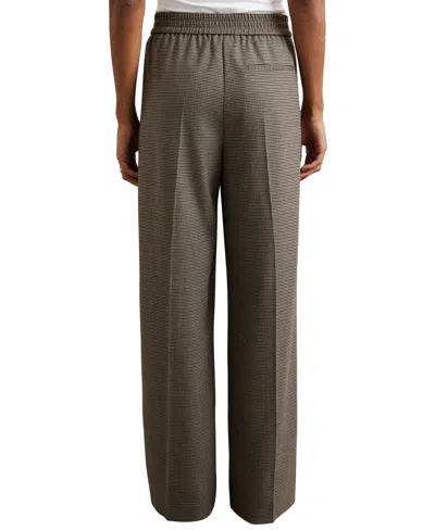 Reiss Neutral Check Side-stripe Wide-leg Check Trousers In Brown