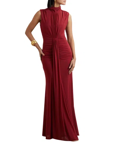 Reiss Dark Red Ruched Sleeveless Maxi Dress In Red
