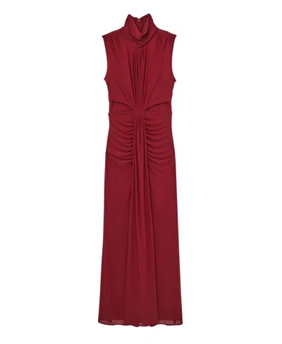 Reiss Dark Red Ruched Sleeveless Maxi Dress In Red