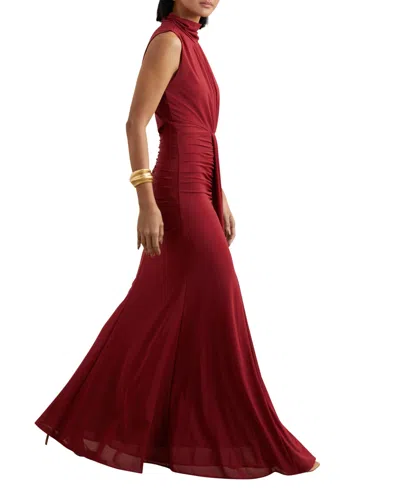 Reiss Dark Red Ruched Sleeveless Maxi Dress In Red