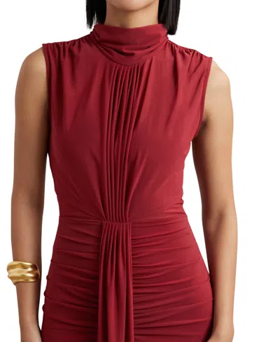 Reiss Dark Red Ruched Sleeveless Maxi Dress In Red