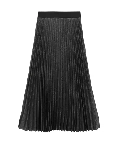 Reiss Charcoal Grey Metallic Pleated Midi Skirt In Black