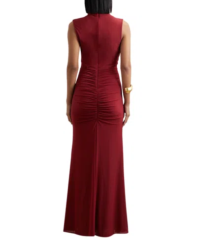 Reiss Dark Red Ruched Sleeveless Maxi Dress In Red