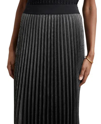 Reiss Charcoal Grey Metallic Pleated Midi Skirt In Black