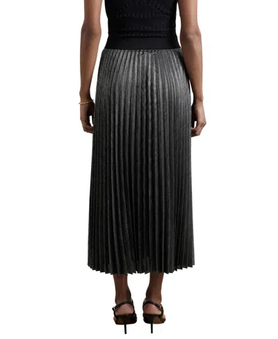Reiss Charcoal Grey Metallic Pleated Midi Skirt In Black