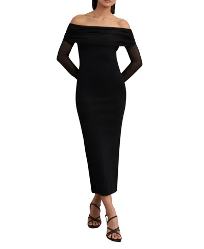 Reiss Women's Sheer-sleeve Knit Midi Dress In Black