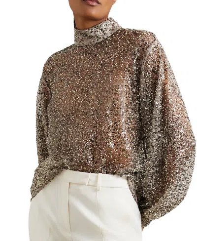 Reiss Women's High-neck Embellished Top In Silver
