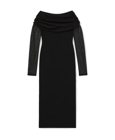 Reiss Women's Sheer-sleeve Knit Midi Dress In Black