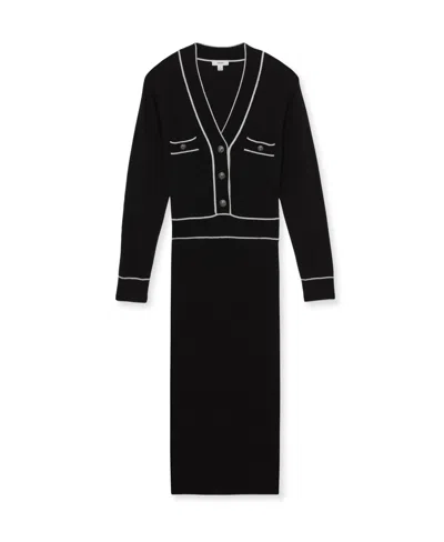 Reiss Black/ivory Wool-blend Tipped Dress With Cashmere In Multi