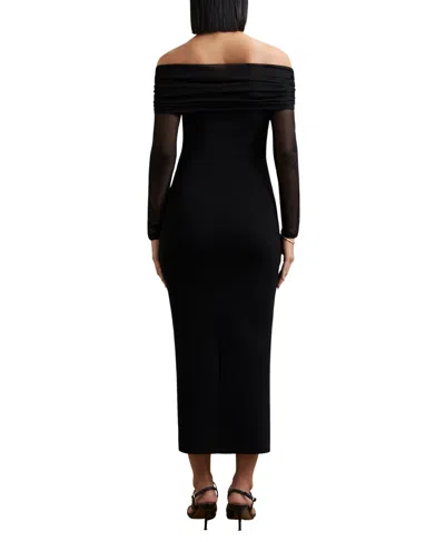 Reiss Women's Sheer-sleeve Knit Midi Dress In Black