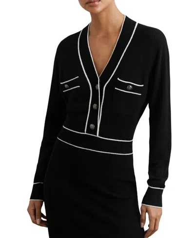 Reiss Black/ivory Wool-blend Tipped Dress With Cashmere In Multi