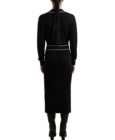 Reiss Black/ivory Wool-blend Tipped Dress With Cashmere In Multi