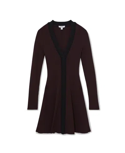 Reiss Burgundy/black Craft-stitch Rib-knit Mini Dress