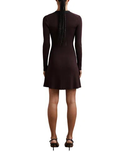 Reiss Burgundy/black Craft-stitch Rib-knit Mini Dress