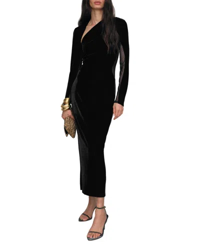 Reiss Women's Velvet Sheer-panel Cut-out Midi Dress In Black