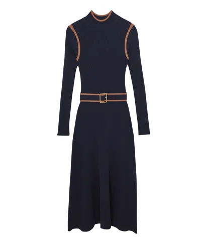 Reiss Navy/camel Colour-block Rib-knit Midi Dress In Blue
