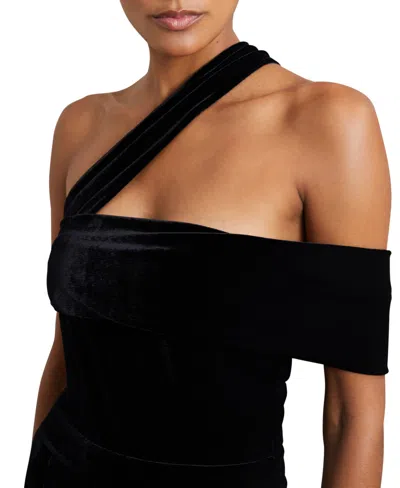 Reiss Black Velvet One-shoulder Wide-leg Jumpsuit In Black