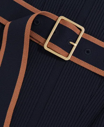 Reiss Navy/camel Colour-block Rib-knit Midi Dress In Blue